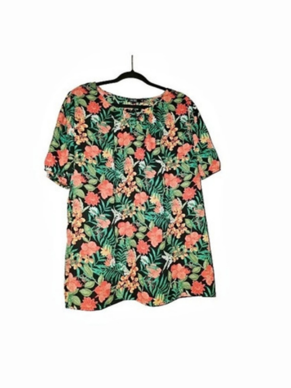 CURE. Floral Short Sleeve Top Black & Orange 3XL